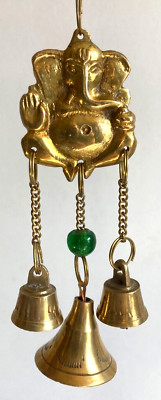 Ganesha Elephant Brass Wind Chimes/Door Hang Bells & Bead 5'' Long w/Gentle Tones