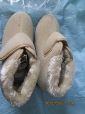 Faux Fur Trimmed Slipper Booties with Easy Touch Closure