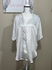 Vintage Victoria's Secret Sz S Gold Label Button Cream Satin Sleep Shirt