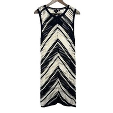 RD Style Chevron Crochet Dress Womens Medium Navy Blue White Sleeveless Boho 