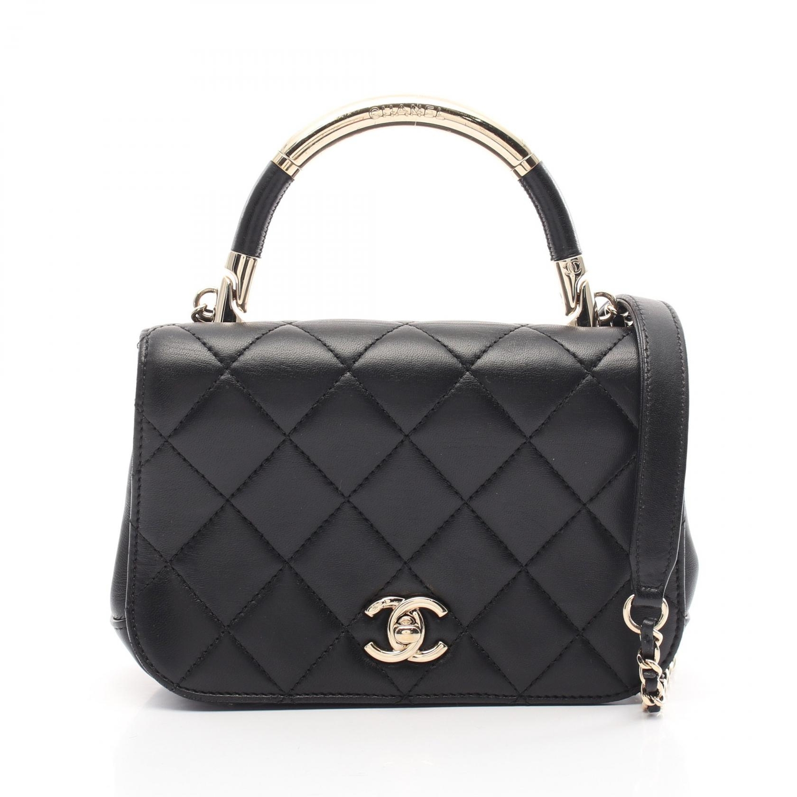 CHANEL Matelasse 2-Way Shoulder Crossbody Bag Black Lambskin GHW Pre-Owned