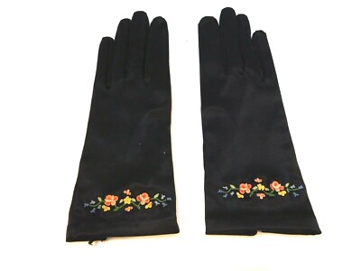 DESIGNER LADIES BLACK SATIN DRESS GLOVESWITH EMBROIDERED FLOWERS UNLINED SIZE 6 | eBay DESIGNER LADIES BLACK SATIN DRESS GLOVESWITH EMBROIDERED FLOWERS UNLINED SIZE 6 | eBay