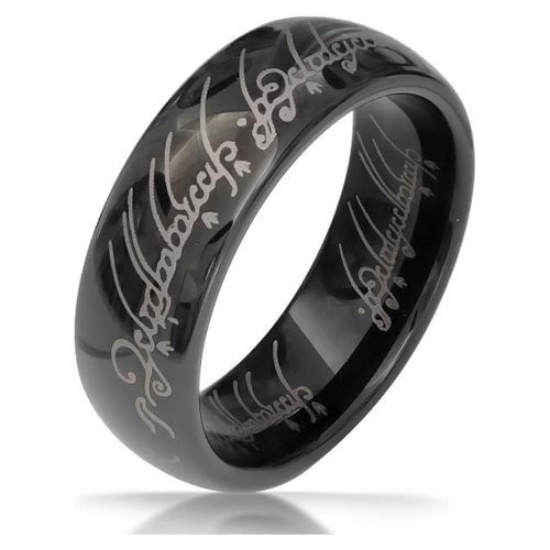 Bague Seigneur des Anneaux elfique tungstène noir, alliance durable et hypoallergénique