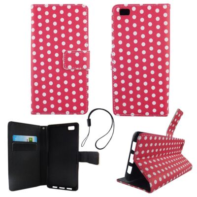 Schutz Hülle für Huawei P8 Lite Polka Dot Pink Tasche Cover Book Style Wallet
