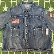 Polo Ralph Lauren Men Big & Tall Sportsman Patch Trucker Blue Denim Jacket 3XLT
