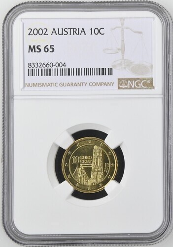 2002 Austria 10 Euro Cent NGC MS65 Brass Coin 10C - Picture 7 of 8