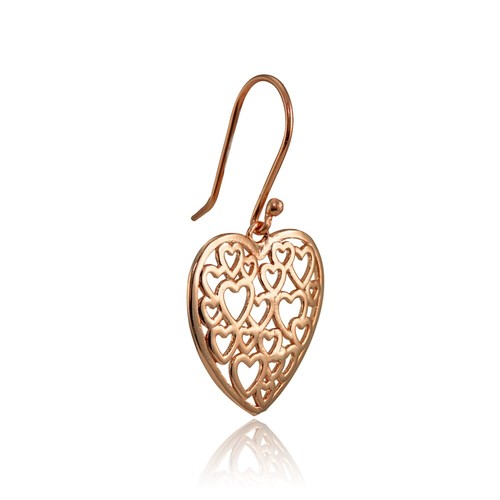 Open Heart Filigree Dangle Earrings in Rose Gold Plated Sterling Silver - Picture 3 of 4