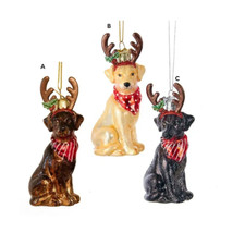 Noble Gems  Labrador Retriever With Antlers Glass Ornaments