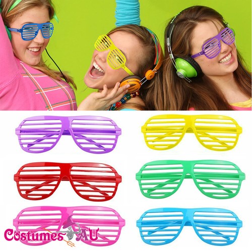 80s Party Rock N Roll Disco Glasses Shutter Shades Plastic Sunglasses Costume - Afbeelding 1 van 3