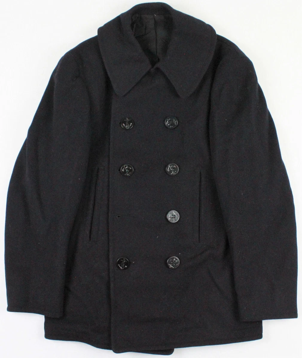 Vintage 40 s WWII US Navy Naval Clothing Factory 10 Button Wool Pea Coat 38