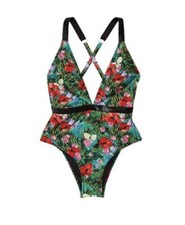 Victoria Secret Shine Strap Plunge One Piece Swimsuit Tropical Floral XS,S,L NWT