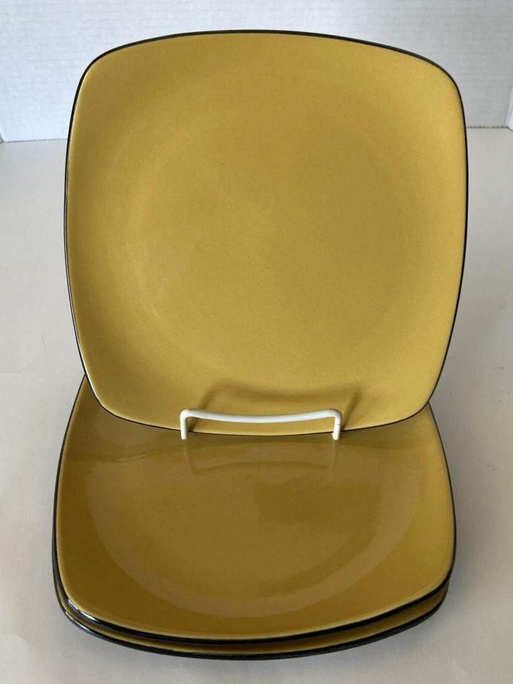 Set of 3 Corelle Hearthstone Luncheon Salad Plates Turmeric Yellow. Square - Image 2 of 4