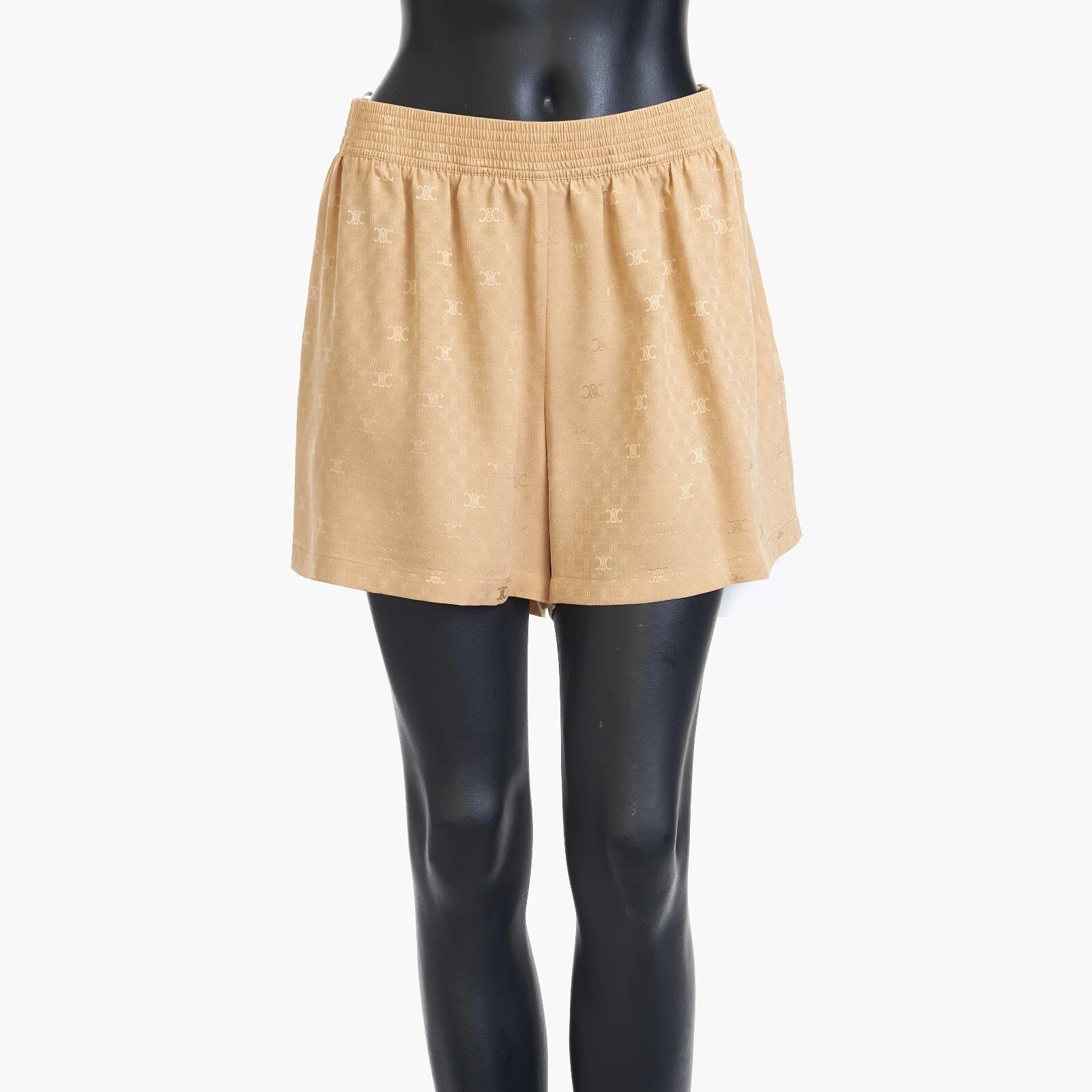 Celine — CELINE 1200$ Triomphe Shorts - Caramel Shiny Matte Silk