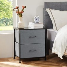 Gray Nightstand with 2 Fabric Drawers Small Dresser Living Bedroom Furniture