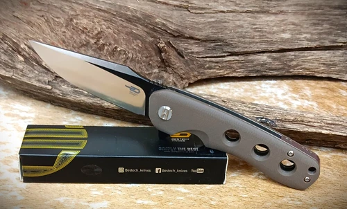 BESTECH ARCTIC FLIPPER KNIFE BG33D-1 Liner Lock Brown G10 3.54" D2 Satin & Black