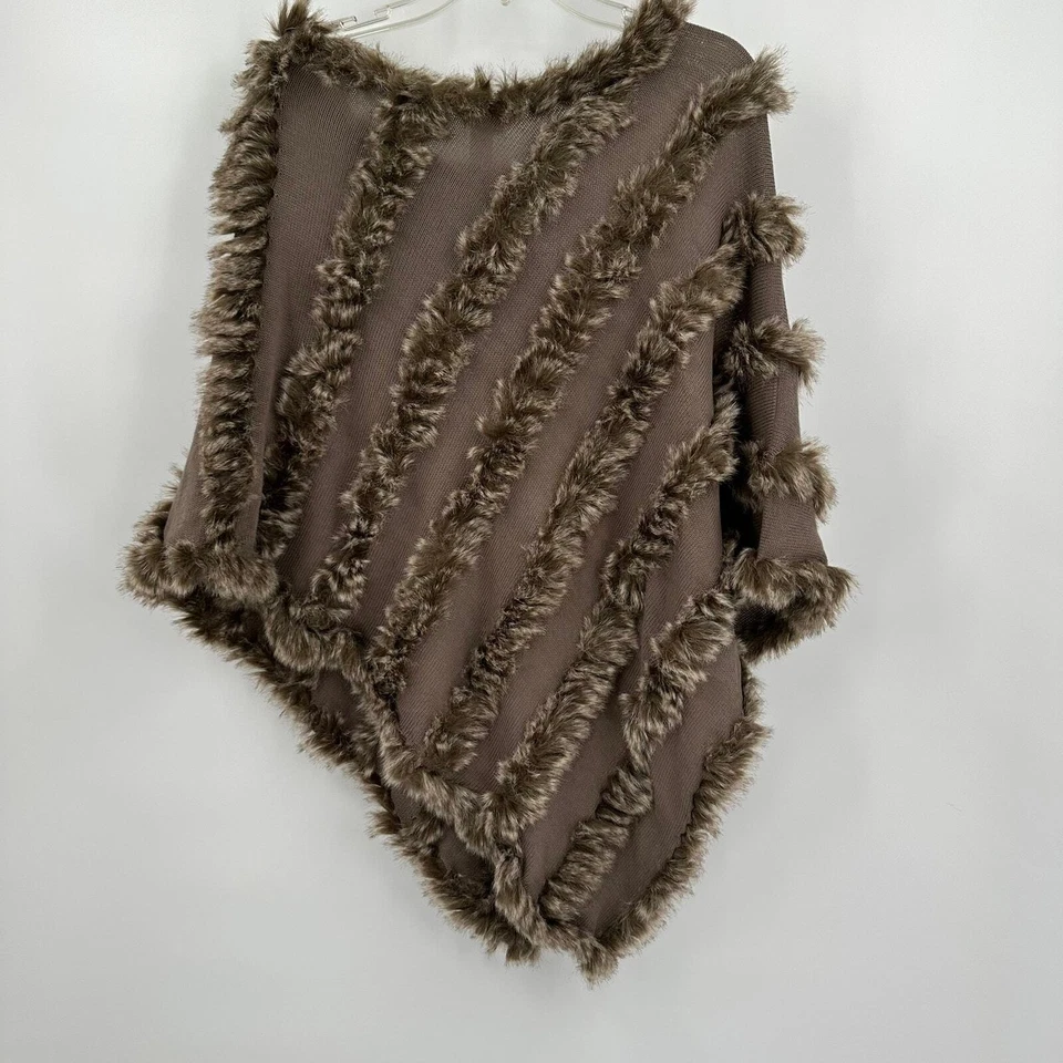 Poncho Chicos Mujer Talla L/XL Taupe Imitación Piel Borde Festival Boho Artesanal Capas Foto 2 de 4