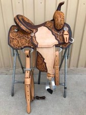 Western Leather Barrel Hand Carved Saddle With Free Matching Tack set