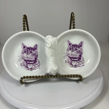 Ceramic Cat Dish 9" Double Bowls Pet Food Water Purple Cat My Kitty Pet Supplies