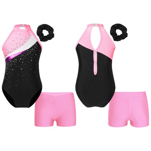Kinder Mädchen Sport Tanz Gymnastik Turnanzug mit Shorts Hip Hop Jazz Tanzkleidung - Bild 13 von 34