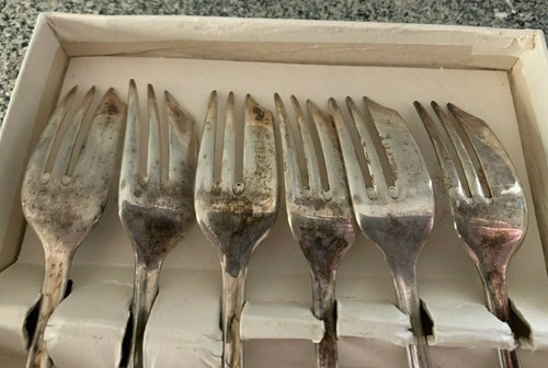 6 Loxley Pastry Forks ~ Sheffield England ~ Original Box & Insert ~ Silverplate - Picture 7 of 10