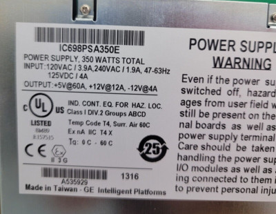 GE Fanuc IC698PSA350E Power Supply Module PLC PACSystems RX7i 350W AC PS