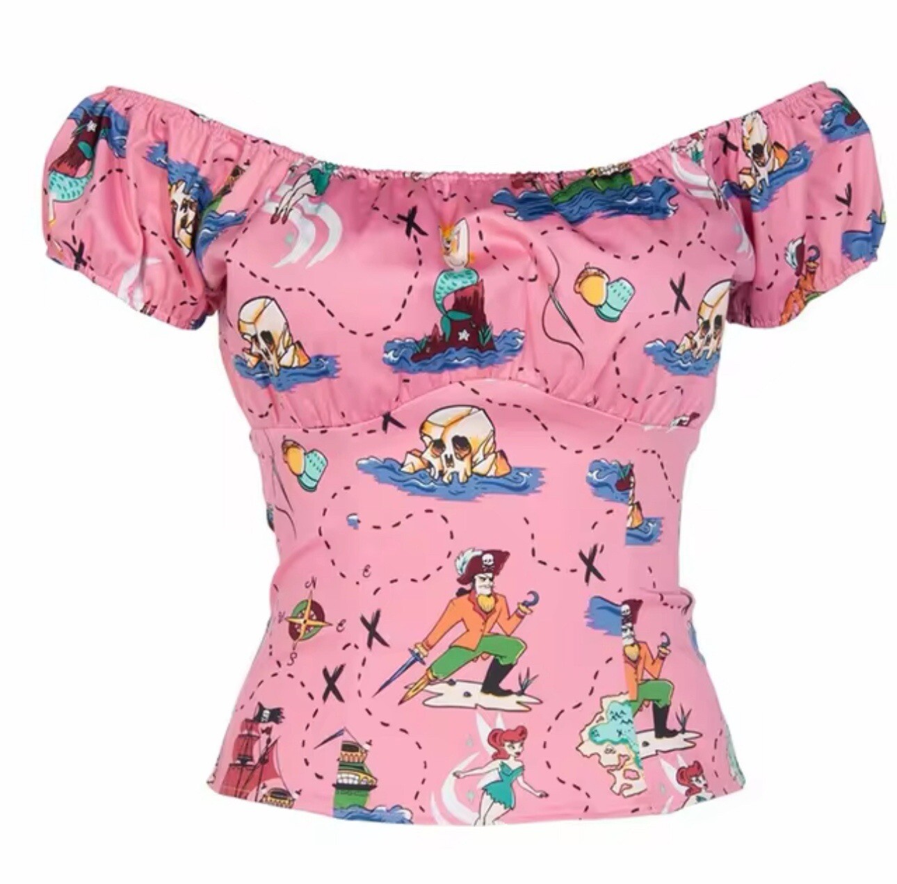 PINUP COUTURE PINK RETRO VINTAGE PEASANT TOP Neverland Theme Mermaids Fairies