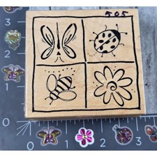 Great Impressions Butterfly Square Garden Ladybug G05 Rubber Stamp Wood T75