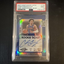 2021 Contenders Optic Cade Cunningham Variation BLUE Auto 2/35 RC JERSEY   PSA 9