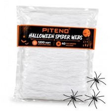 Piteno 1200 sqft Spider Webs Halloween Decorations with 40 Fake Spiders, White