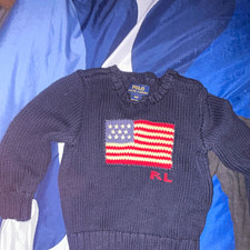Vintage Y2K Polo Ralph Lauren 3T Navy Knit Flag Sweater