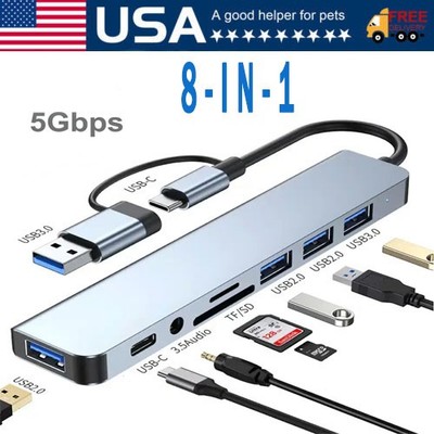 7/8 Port USB-C Hub Adapter - 5G Speed Multi Splitter for PC, Laptop & MacBook US