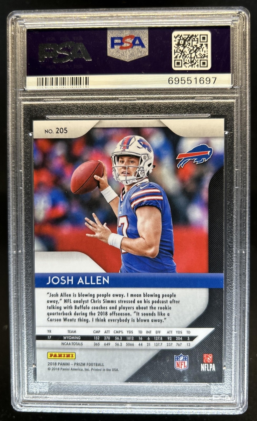 2018 Panini Prizm Josh Allen RC Rookie #205 Bills PSA 10 GEM MINT view 2