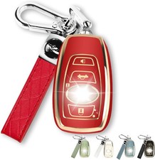 Key Fob Cover Case With Genuine Leather Keychain For Forester Cross Color Red