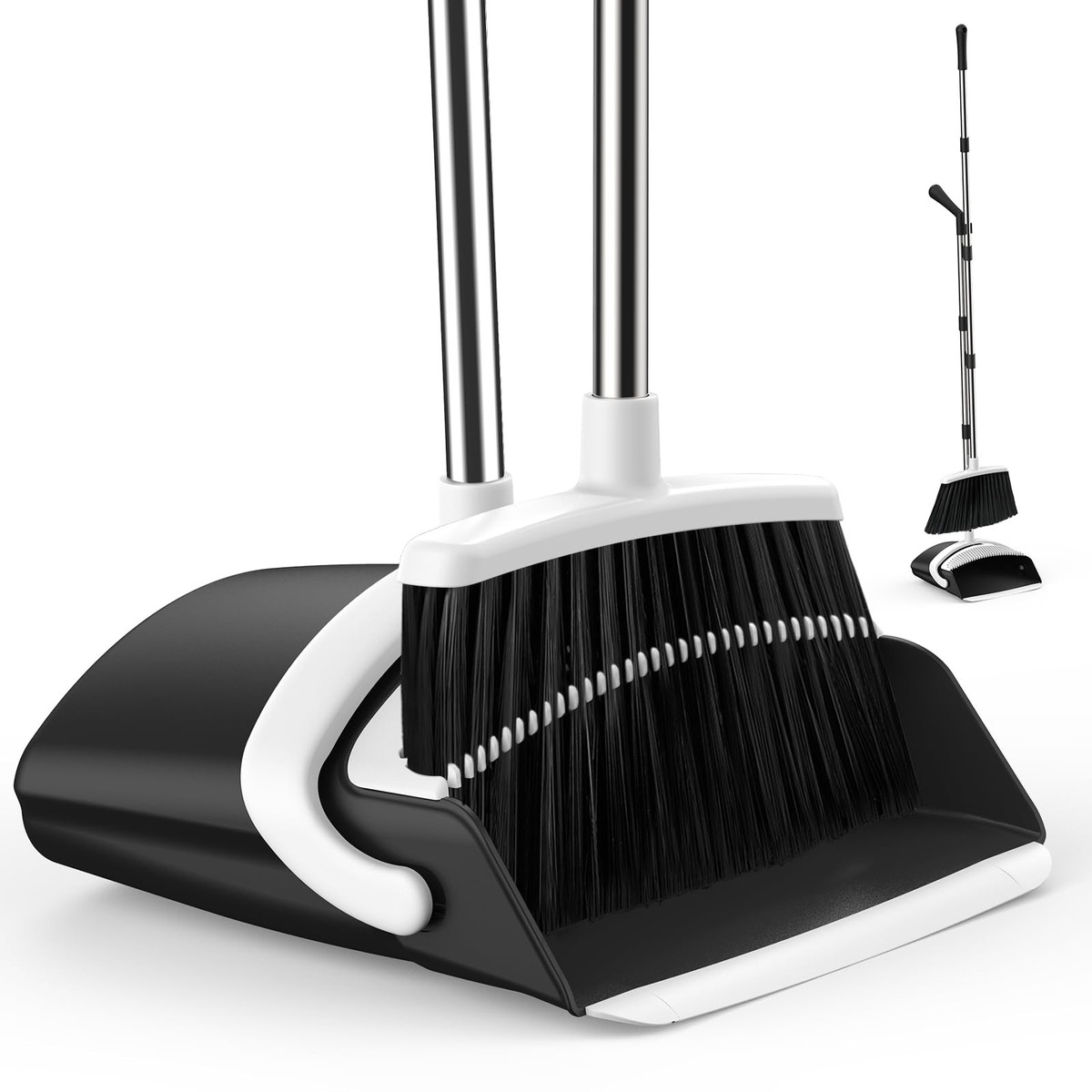 EZKEY Broom and Dustpan Set for Home, 51-in Long Medium, Black