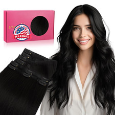 Extensiones cabello real invisibles clips 14in 130g 9pcs negras lisas seamless