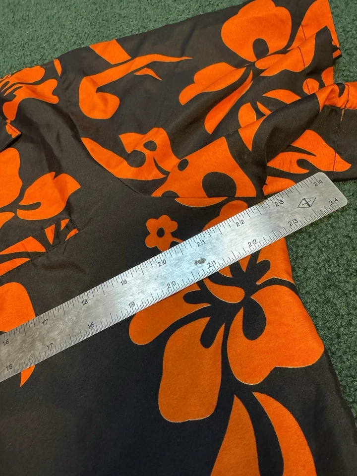 Camisa Hawaiana Vintage King’s Aloha XL Negra Naranja Hibisco Floral Abotonada Foto 4 de 4