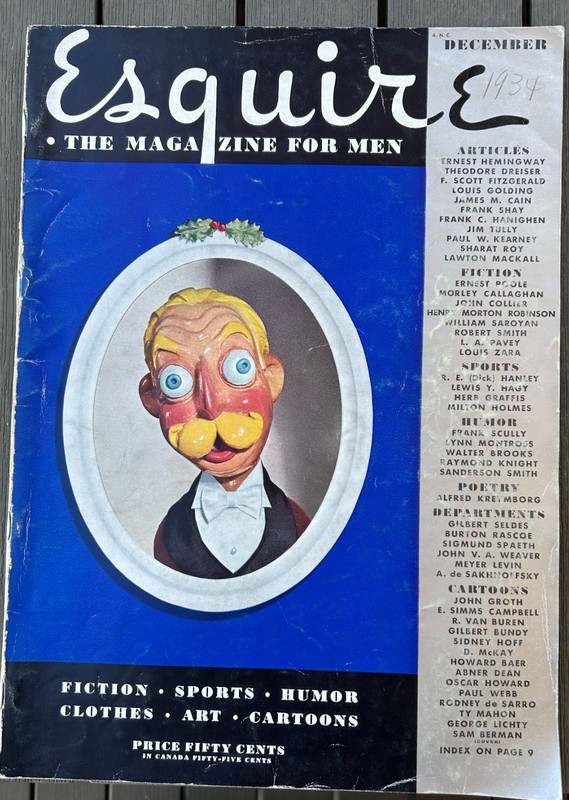 Esquire Magazine. Dec. '34. Hemingway, Dreiser, Fitzgerald, Cain, Saroyan