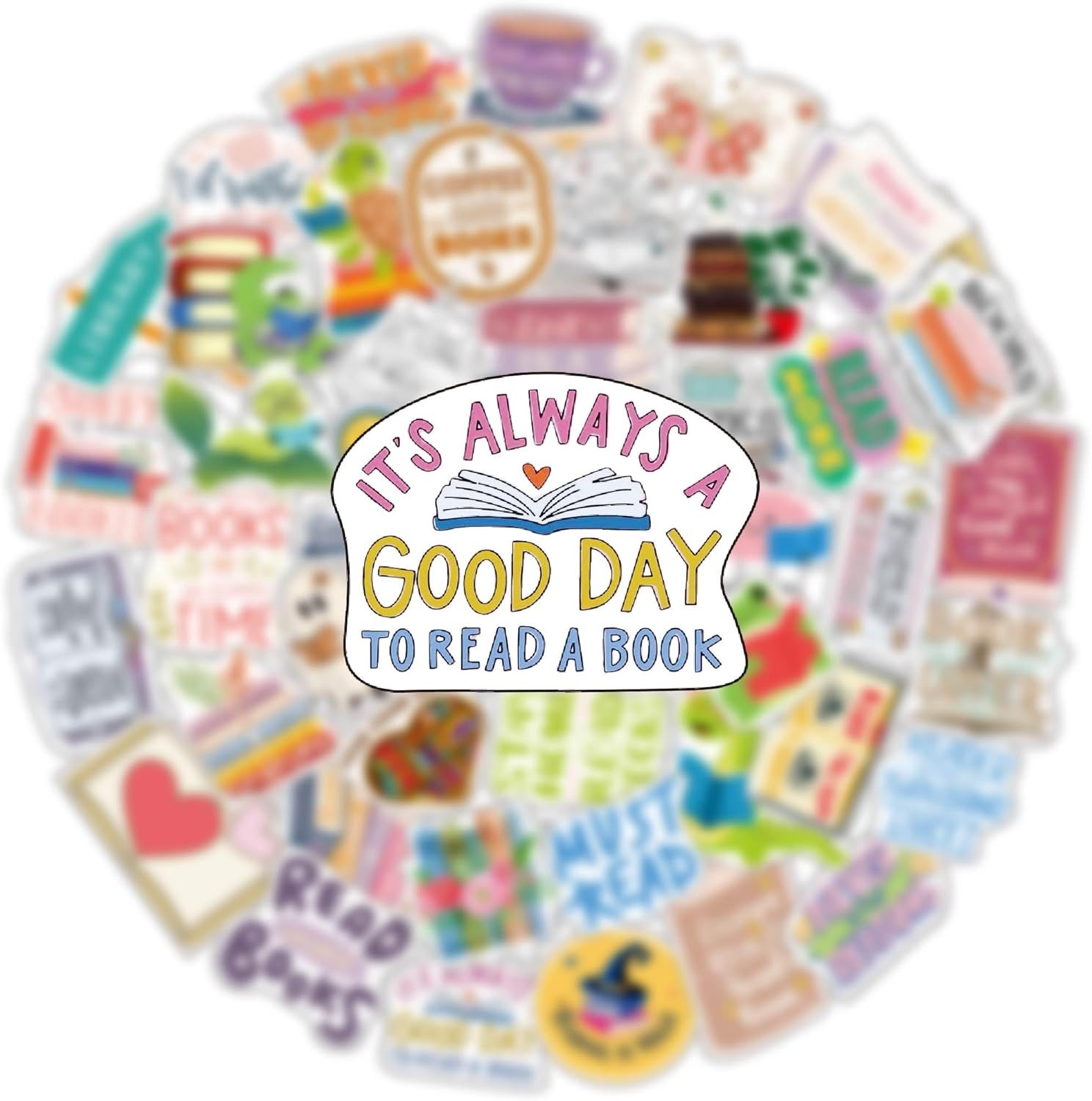 Reading Book Stickers Bookish for Water Bottle Colorful Lover 