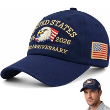 250th Anniversary USA Hat, Adjustable Embroidered Patriotic Retro Washed Base...
