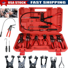 10pc Hose Clamp Clip Remover Pliers Wire Long Reach Kit Fuel Oil Water Hose Tool