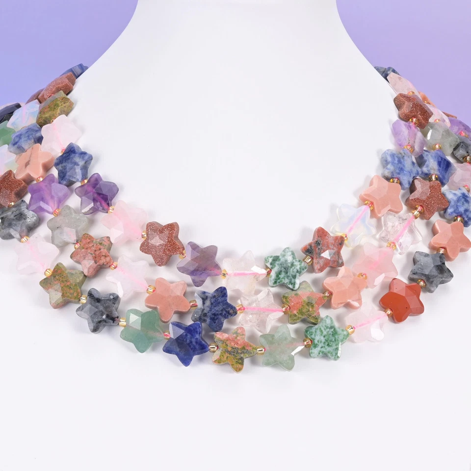 Coloridas cuentas de estrellas facetadas de piedras preciosas surtidas 14 mm 15,5 pulgadas hilo Foto 2 de 4