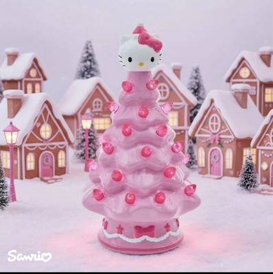 Hello Kitty Ceramic Pink Christmas Tree with Lights, 6 Inch