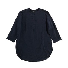 Uniqlo Tunic Blouse Womens Sz M Navy Button Front ¾ Sleeve Minimalist Casual Top