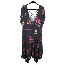Torrid Womens Pink and Purple V-Neck Flutter Sleeve Midi Pocket Dress Sz 3