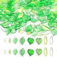320 Pcs Green Beads, Acrylic Glass Leaf Beads for Jewelry Making, Transparent...
