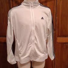 adidas Men s White/Black Full-Zip Track Jacket Stand-Up Collar Striped L