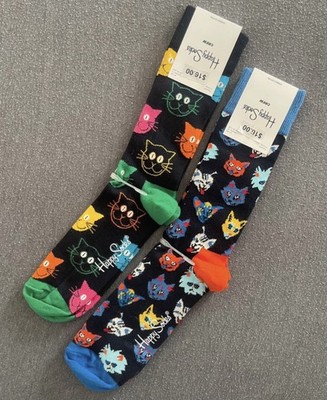 Happy Socks 2 Paar Cat Größe 41-46 Lustige Socken Bunte Socken UVP 12 