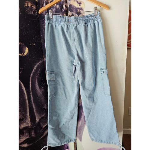 Vanilla Star Womens Light Wash Denim Cargo Pants Elastic Waist Wide Leg Small - Picture 6 of 8