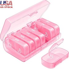 7 Day Pill Organizer AM PM Compartments Travel Case BPA Free Easy Fill Design US