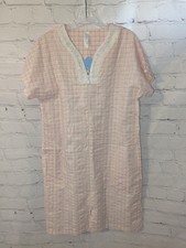 Vintage Simply Basic Pink Floral Housecoat Embroidered Zip Up W/Pockets Size S